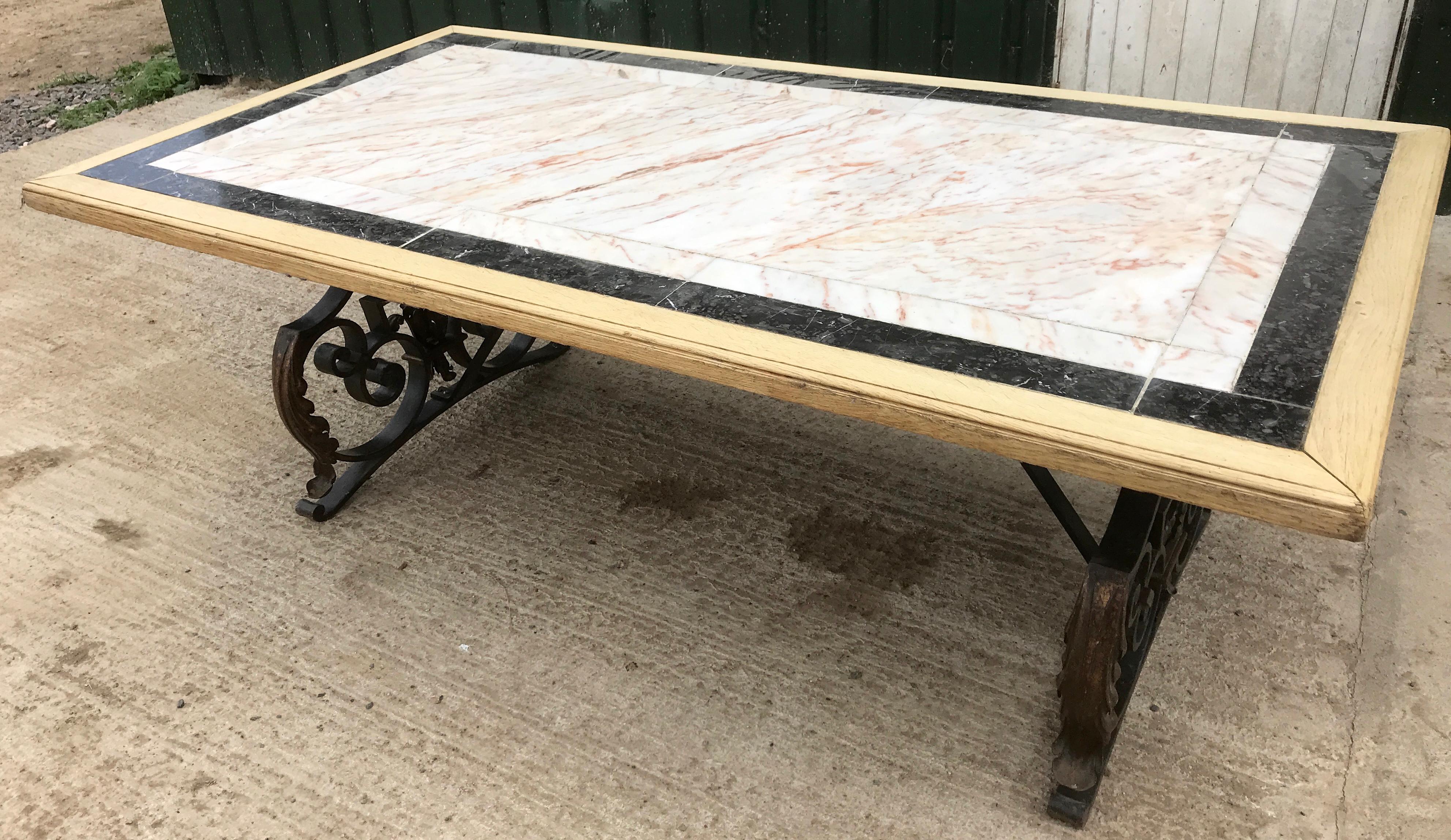 Wrought Iron and Marble Dining Table In Good Condition For Sale In Chulmleigh, Devon