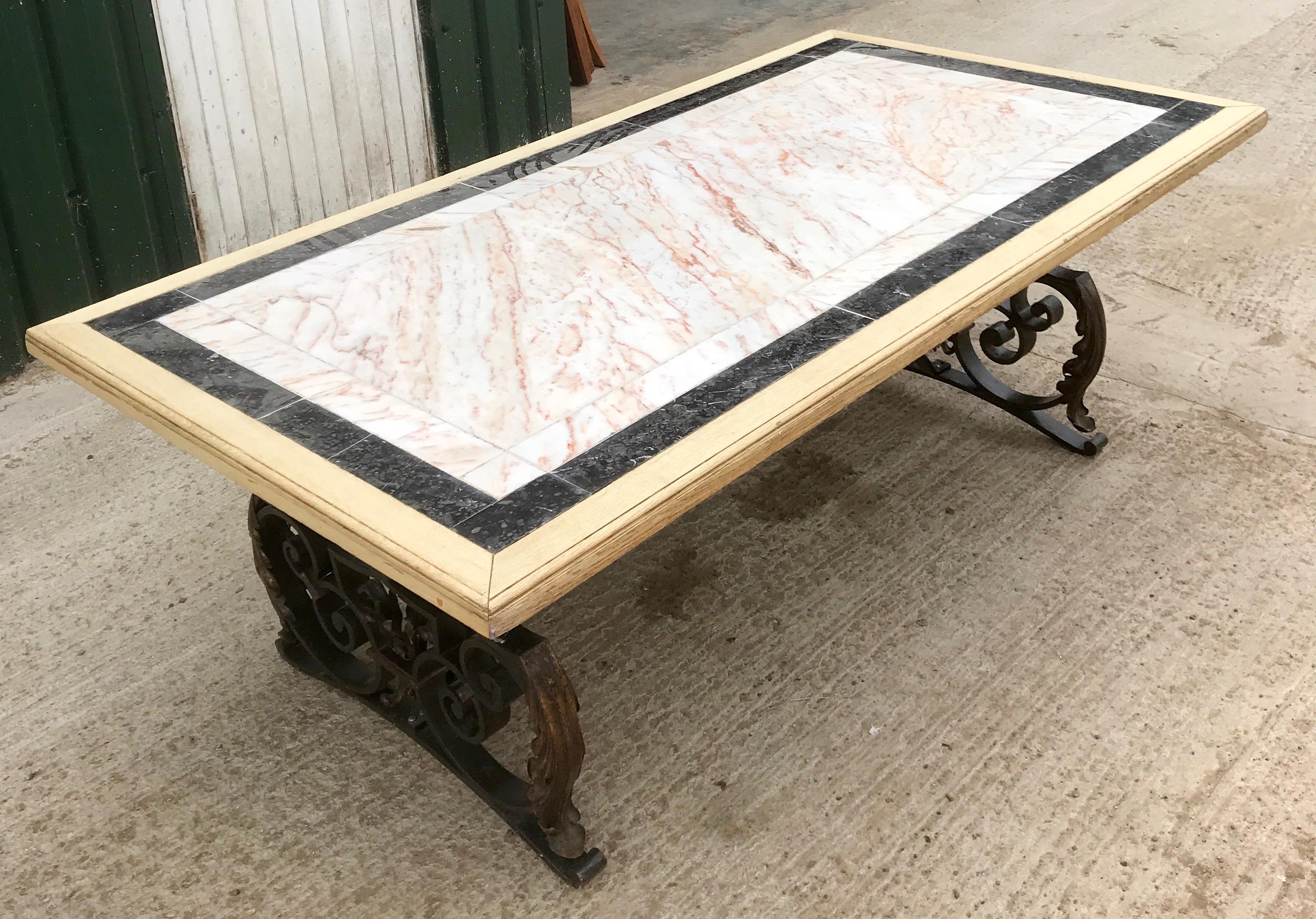 Wrought Iron and Marble Dining Table For Sale 2