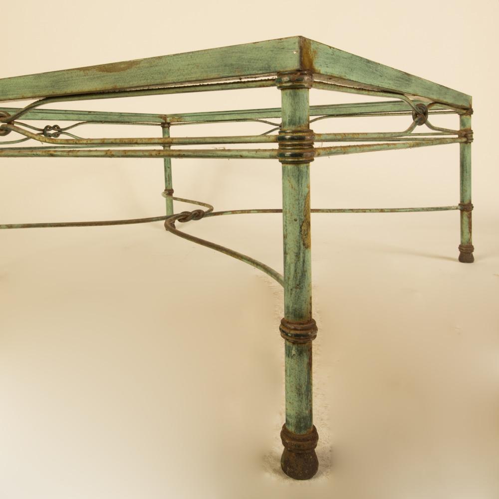 Wrought Iron Coffee Table Base with Green Patina, Manner Giacometti circa 1970s. In Good Condition For Sale In Philadelphia, PA