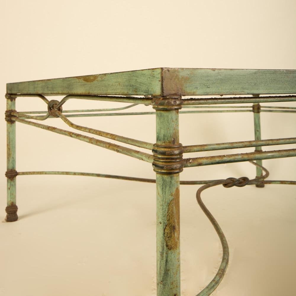 Late 20th Century Wrought Iron Coffee Table Base with Green Patina, Manner Giacometti circa 1970s. For Sale