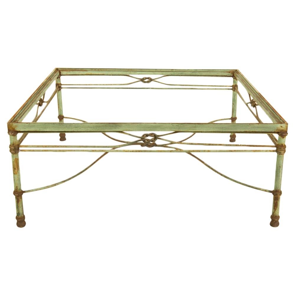 Base de table basse en fer forgé avec patine verte, style Giacometti vers les années 1970. en vente