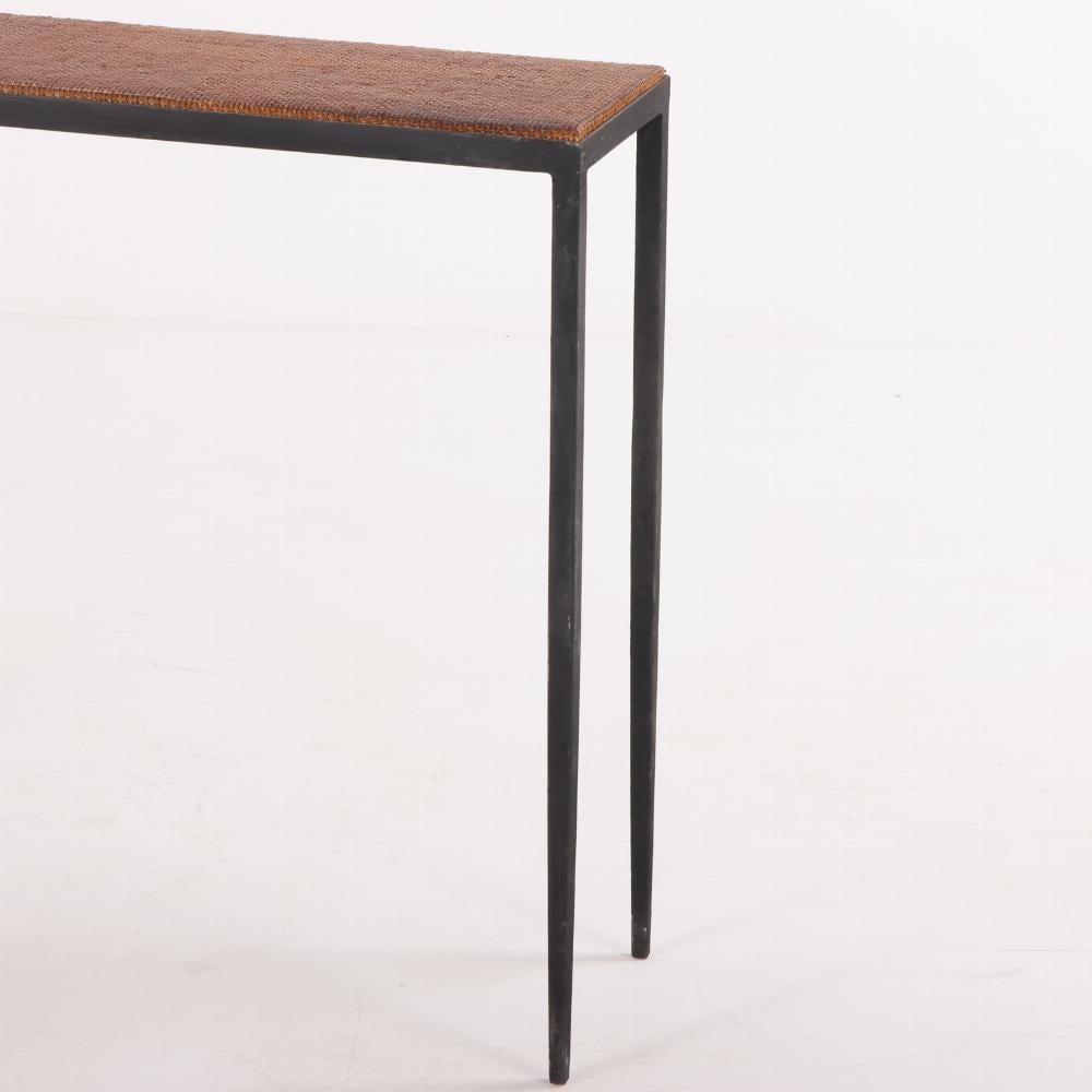 Mid-Century Modern A wrought iron console table in the manner of Jean-Michel Frank. For Sale
