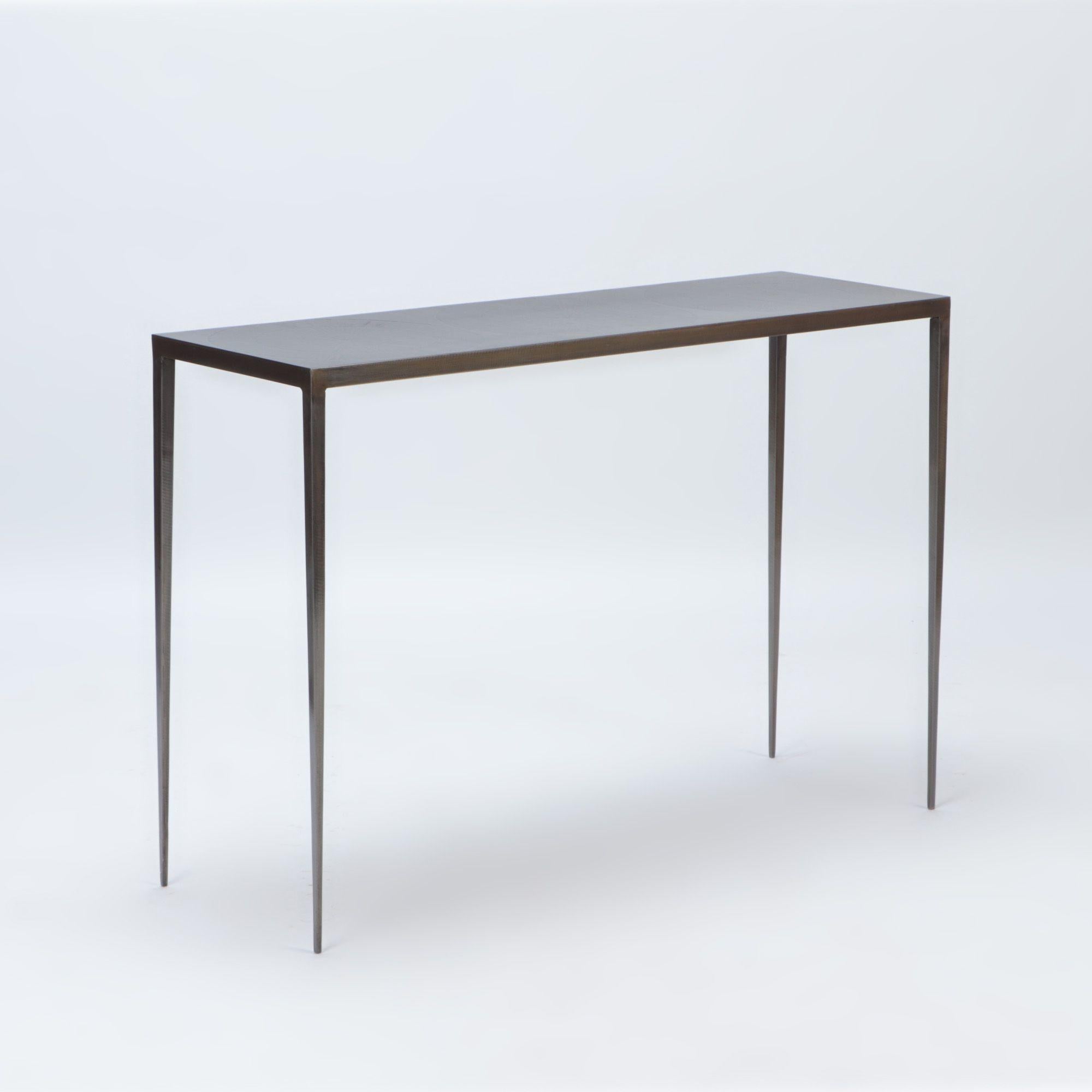Mid-Century Modern A wrought iron console with bronze wash top. Contemporary For Sale