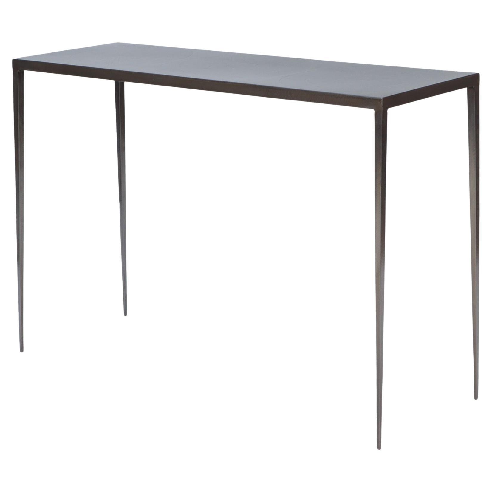 A wrought iron console with bronze wash top. Contemporary For Sale