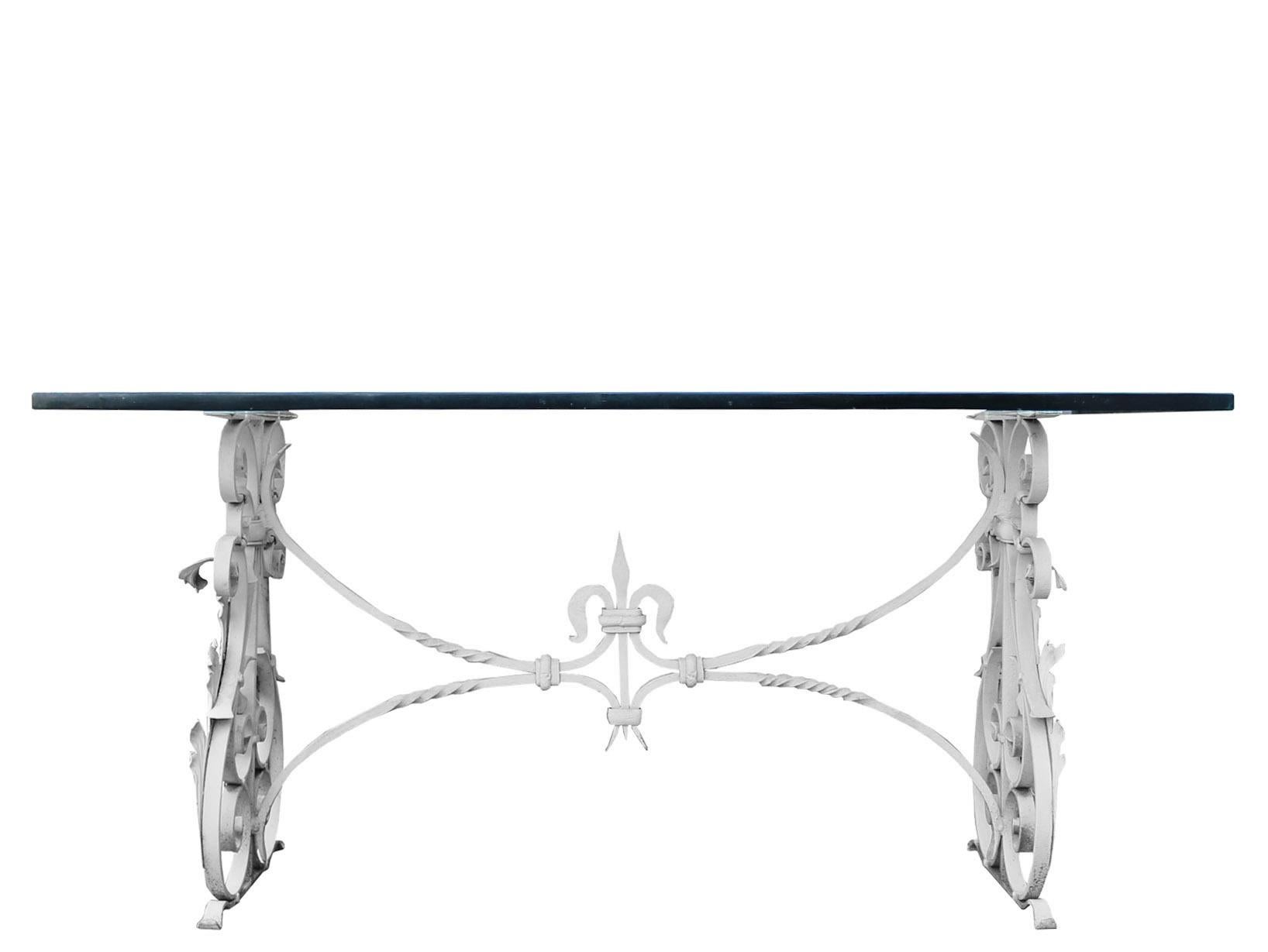20th Century Wrought Iron Glass Garden Table For Sale