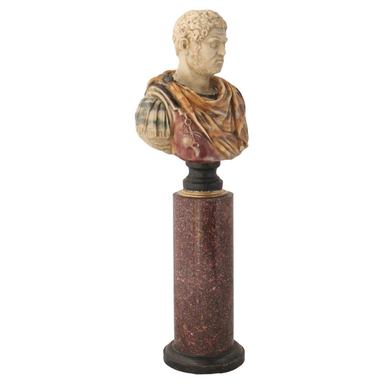 Italian XIXth Century Grand Tour Bust of Caracalla and Its Porphyry Column