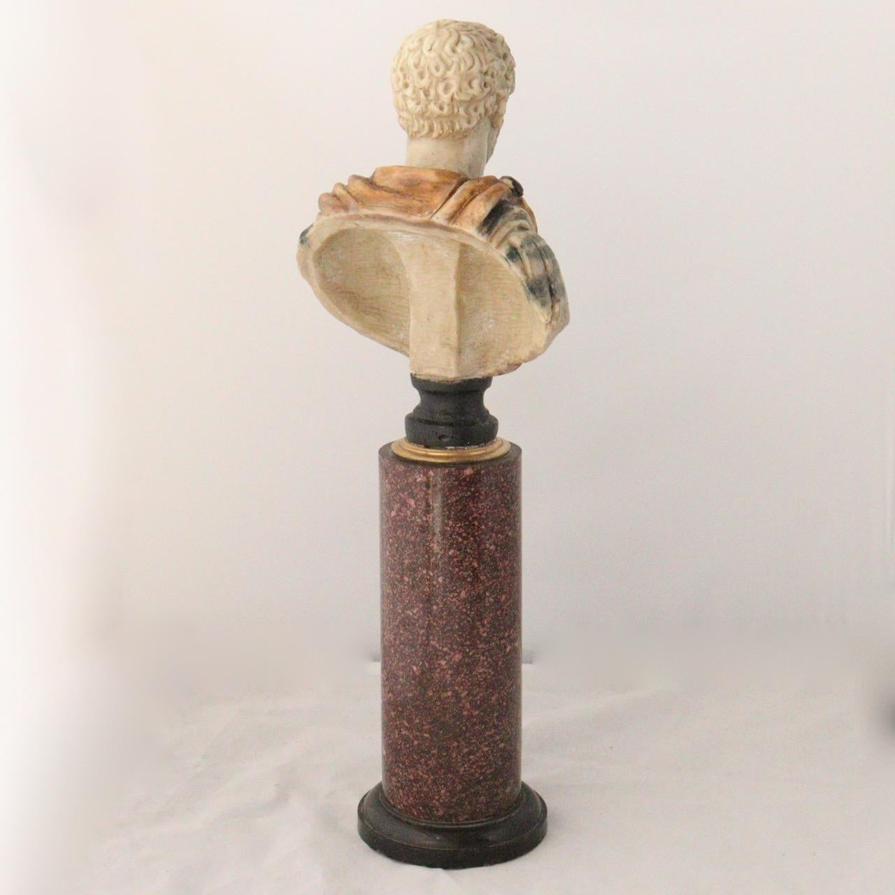 Molded XIXth Century Grand Tour Bust of Caracalla and Its Porphyry Column