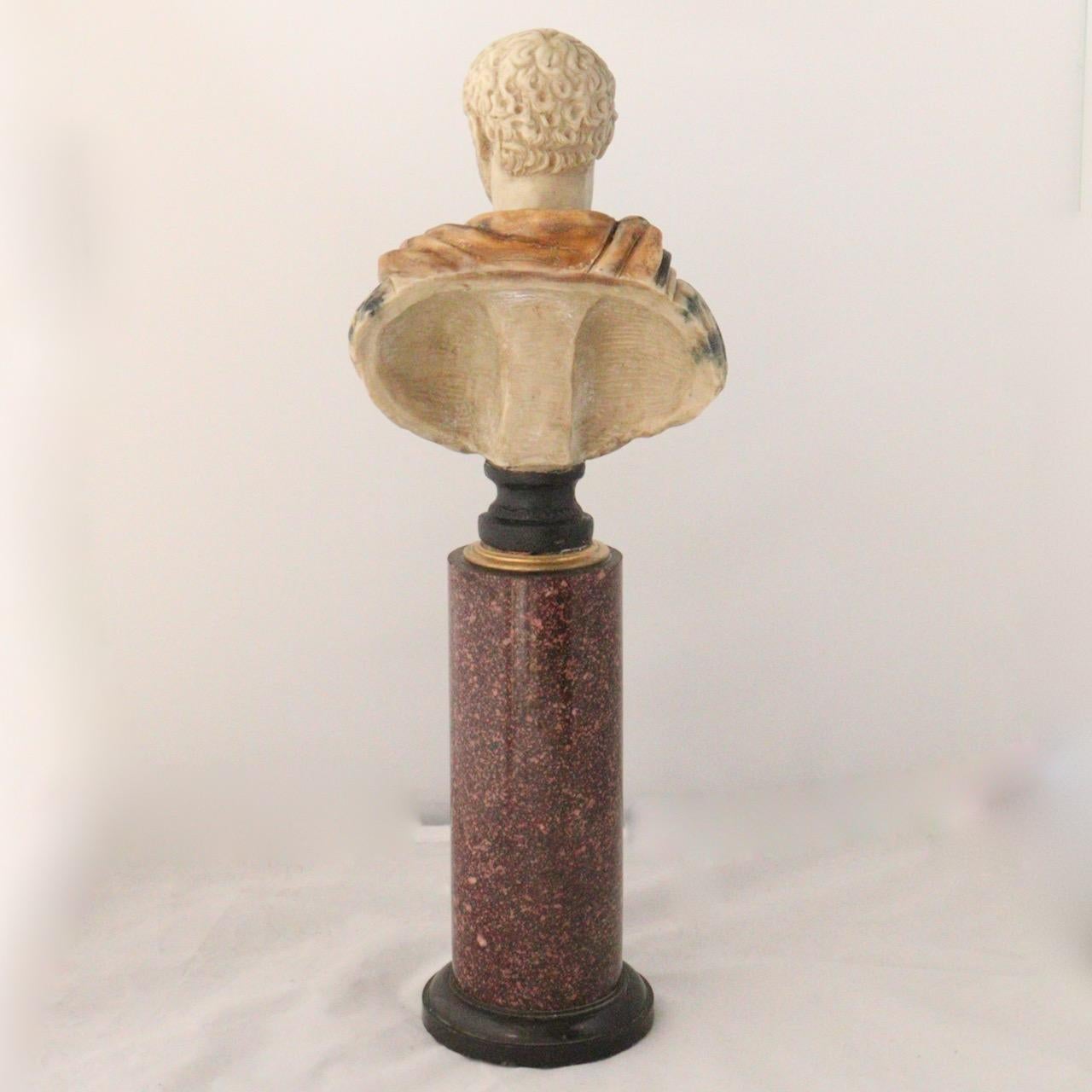 Mid-19th Century XIXth Century Grand Tour Bust of Caracalla and Its Porphyry Column