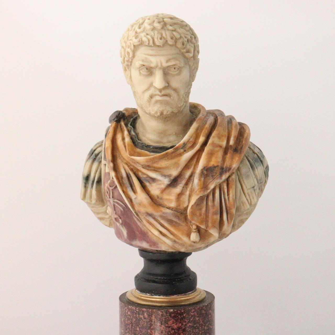 XIXth Century Grand Tour Bust of Caracalla and Its Porphyry Column 1
