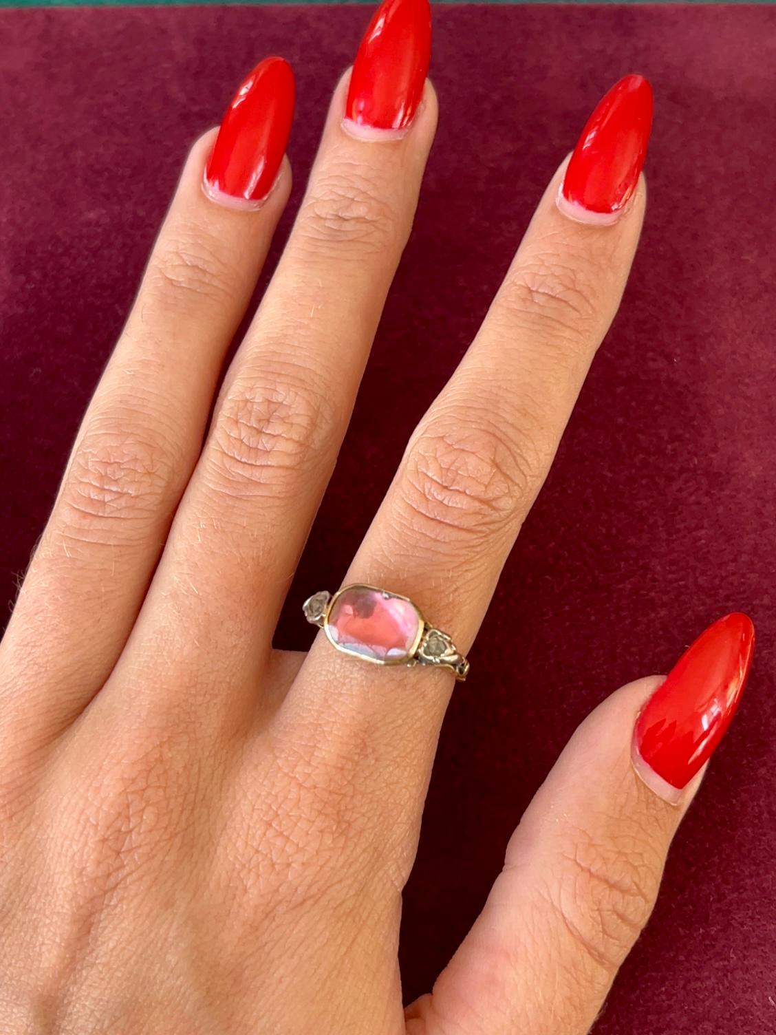 Georgian  Victorian Pink Paste Diamond Portuguese Ring  For Sale