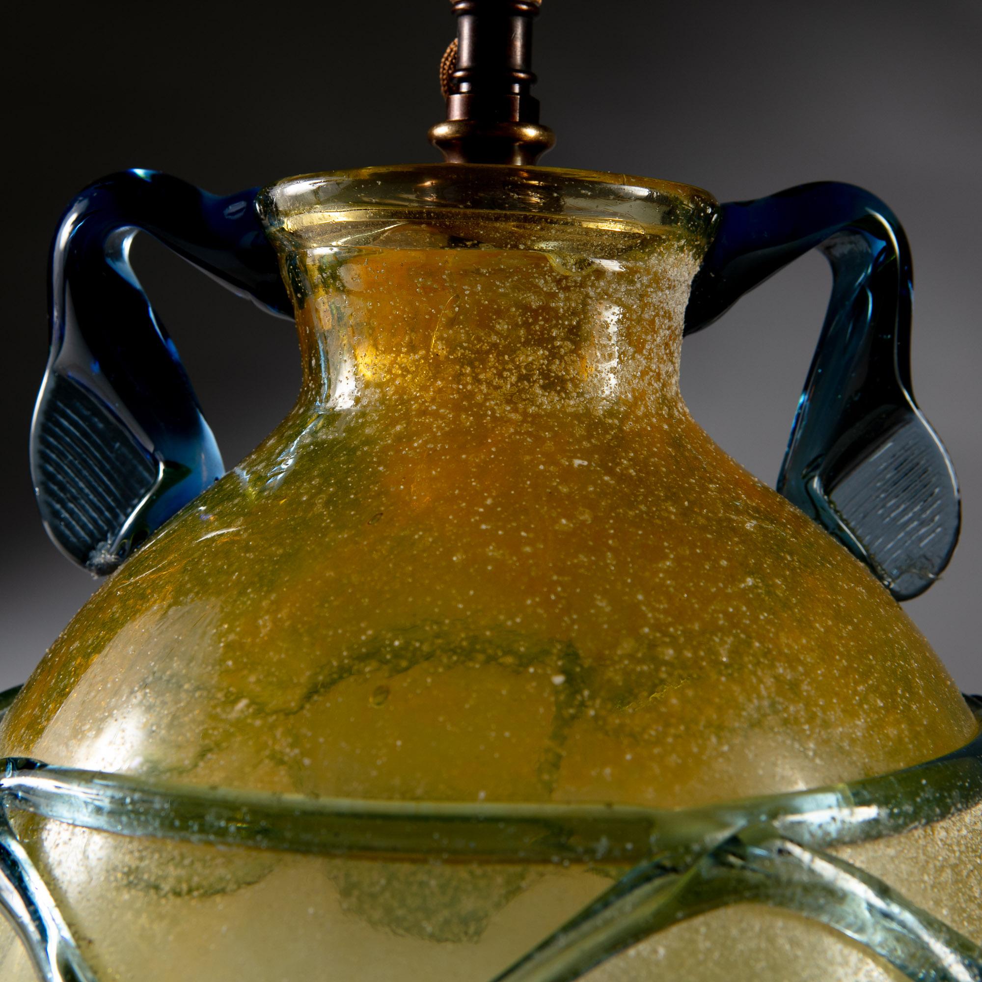 Italian Yellow and Blue Murano Glass Vase as a Table Lamp