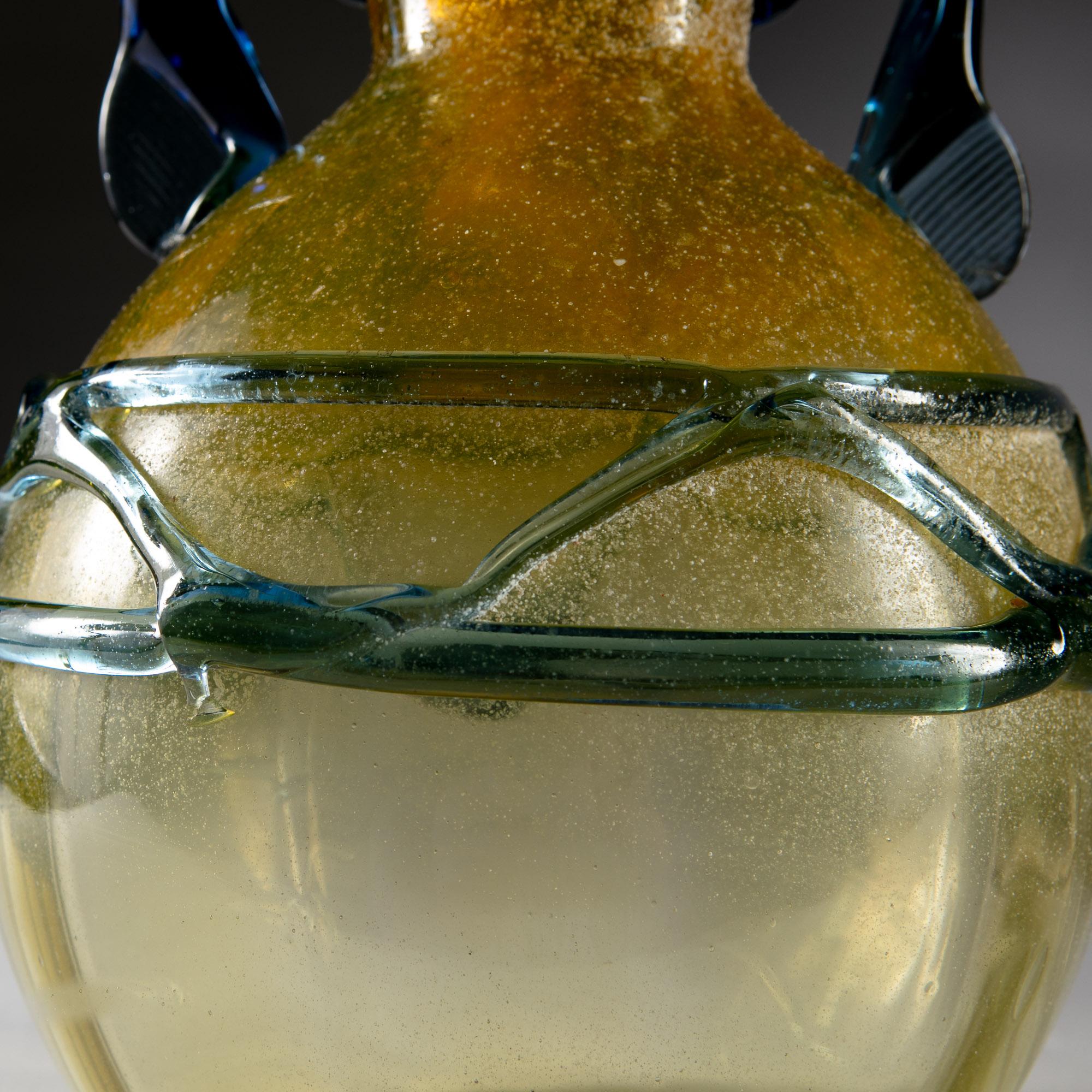 20th Century Yellow and Blue Murano Glass Vase as a Table Lamp