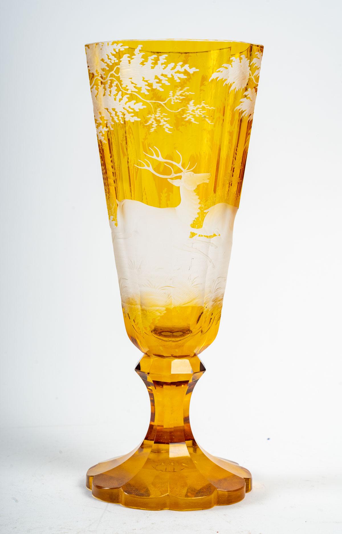 European Yellow Bohemian Crystal Goblet, 19th Century