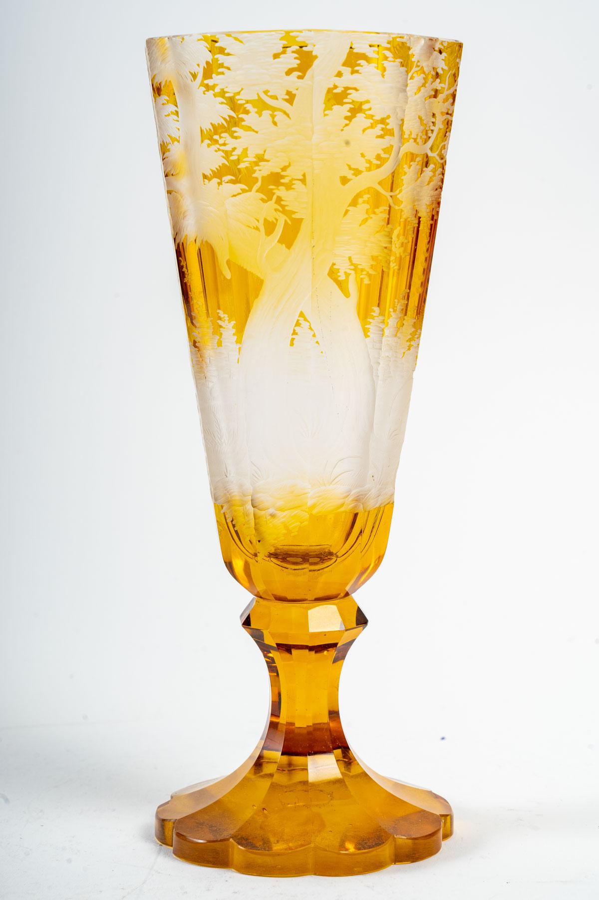 Yellow Bohemian Crystal Goblet, 19th Century In Good Condition In Saint-Ouen, FR