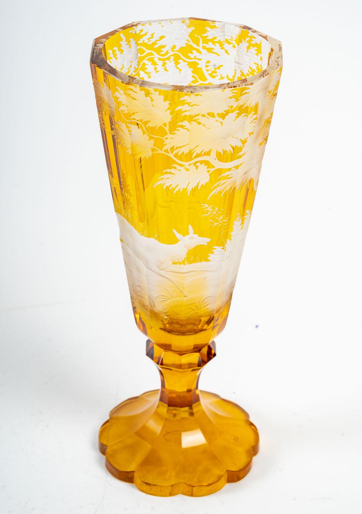 Late 19th Century Yellow Bohemian Crystal Goblet, 19th Century