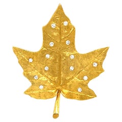Yellow Gold and Diamond Leaf Brooch