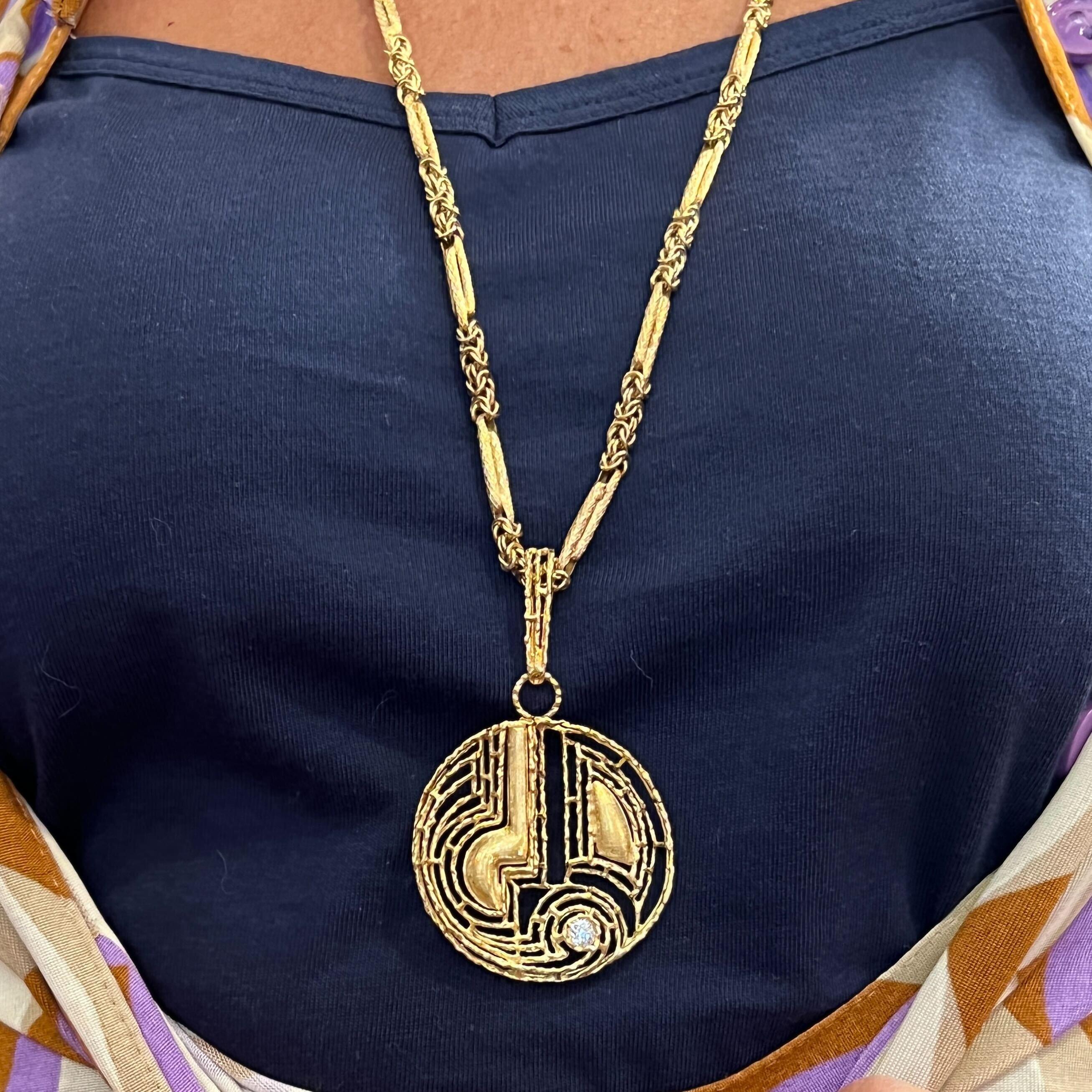 A Yellow Gold and Diamond Pendant Necklace. In Excellent Condition In New York, NY