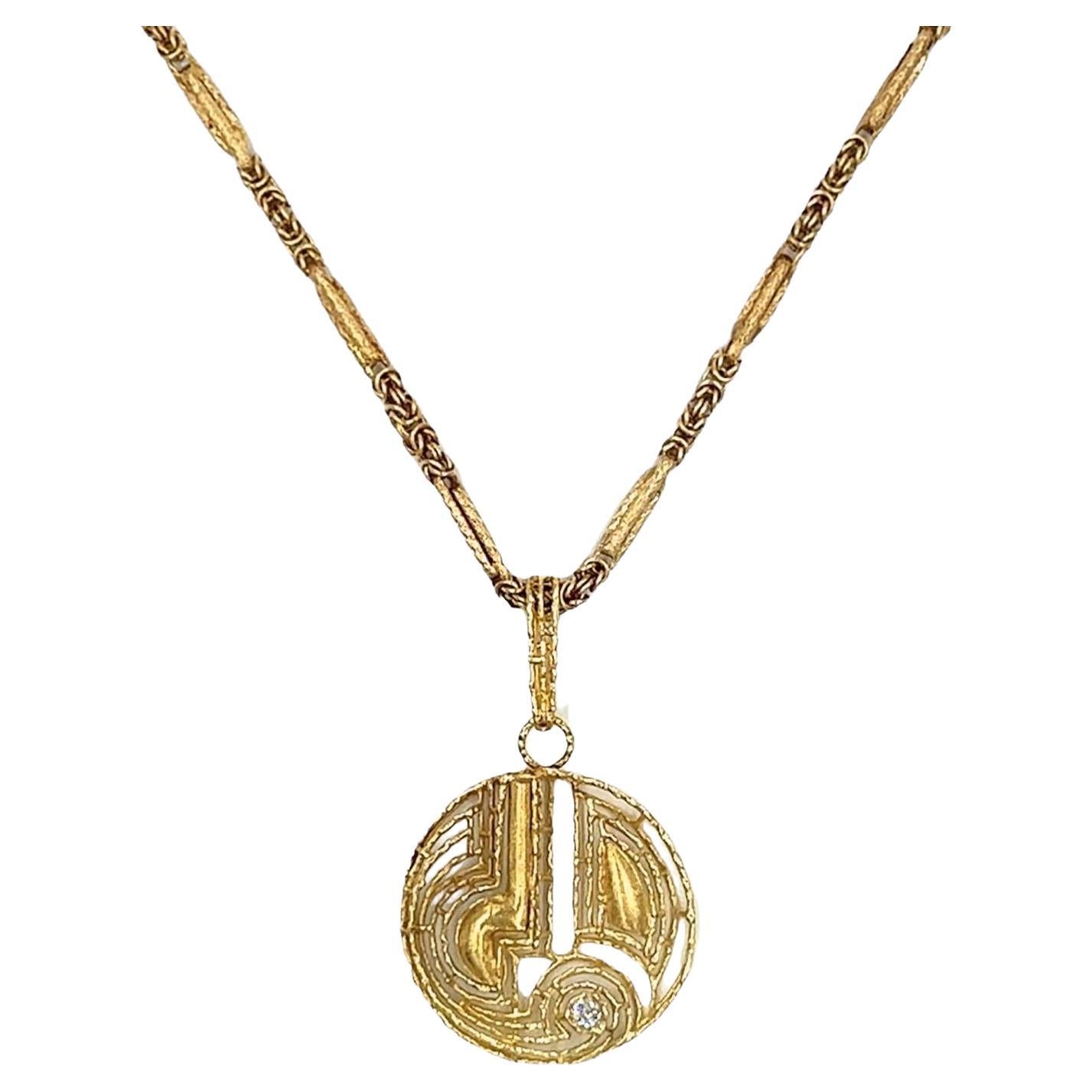 Gold and Diamonds French Pendant Necklace For Sale at 1stDibs