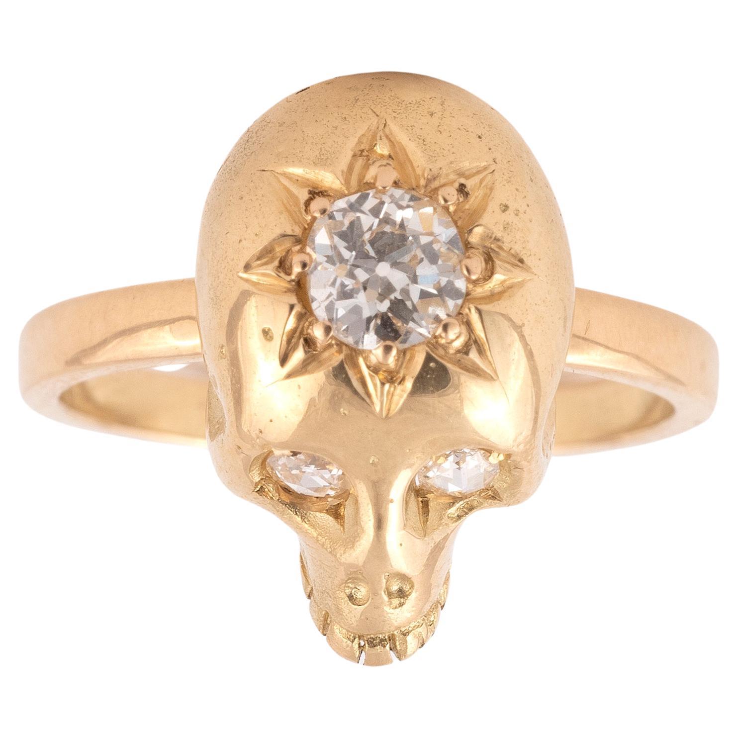 A Yellow Gold And Diamond Skull Ring For Sale at 1stDibs