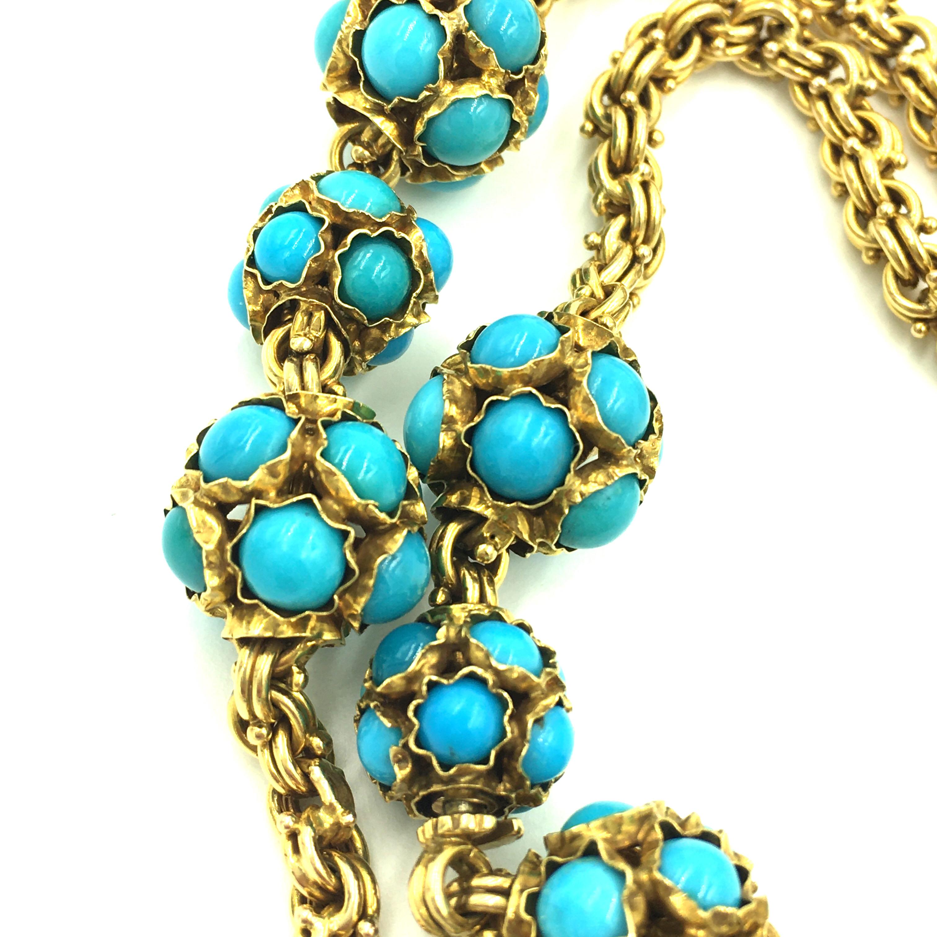 Yellow Gold and Turquoise Necklace In Excellent Condition In New York, NY