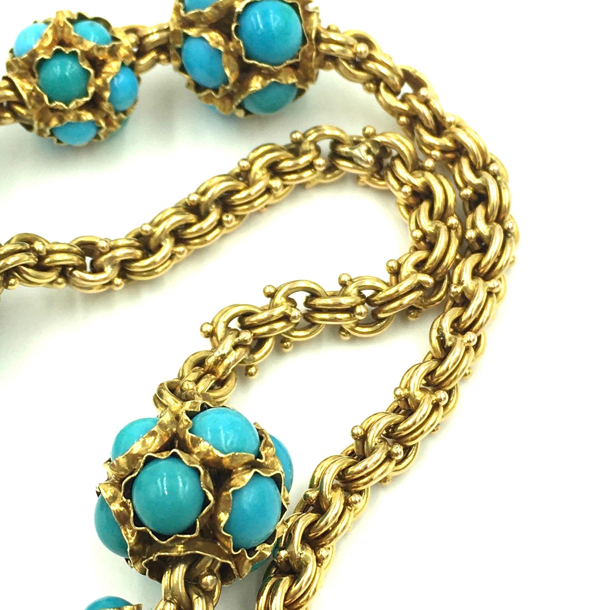 Women's or Men's Yellow Gold and Turquoise Necklace