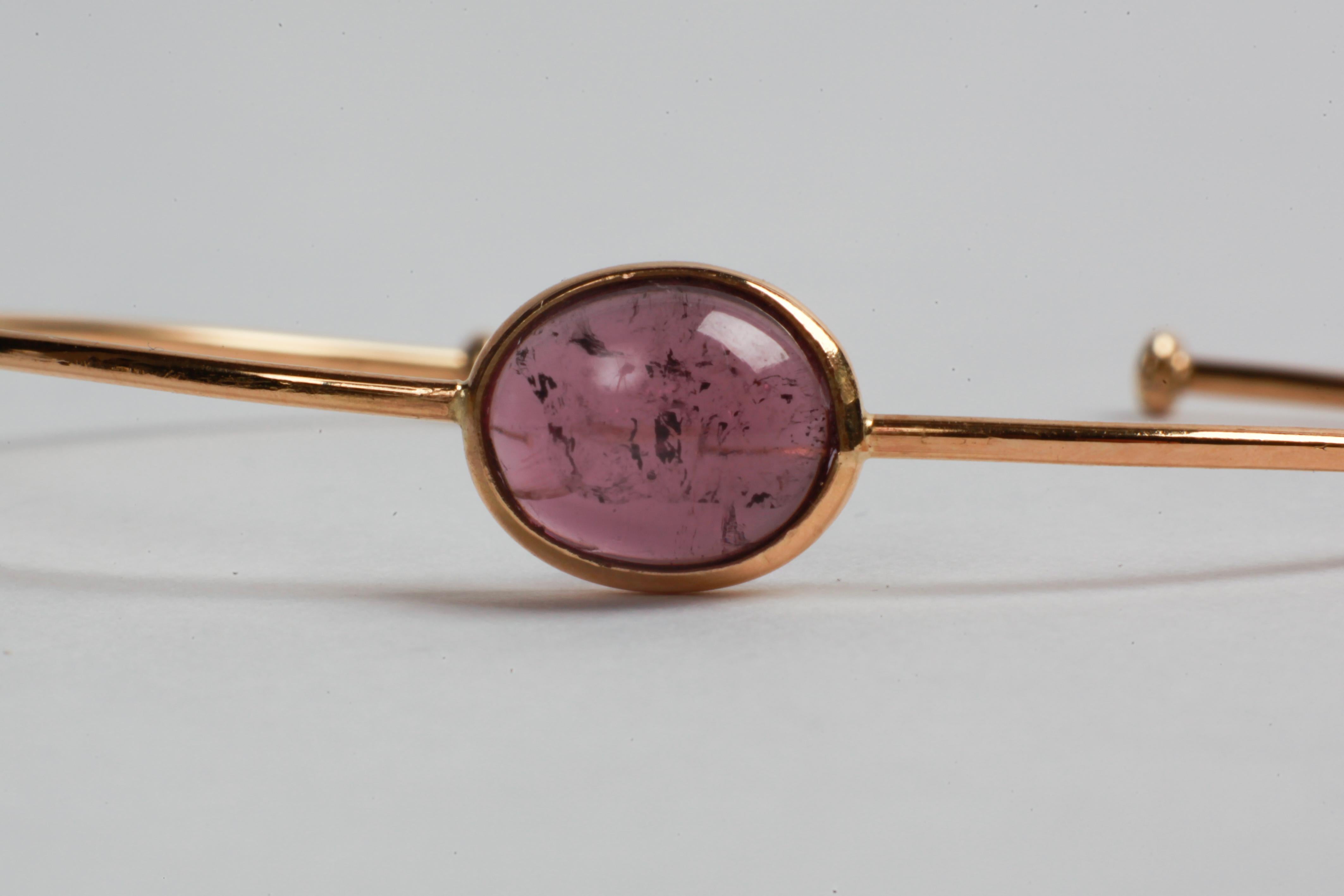 Yellow Gold Bangle Set with a Purple Tourmaline Created by Marion Jeantet 1