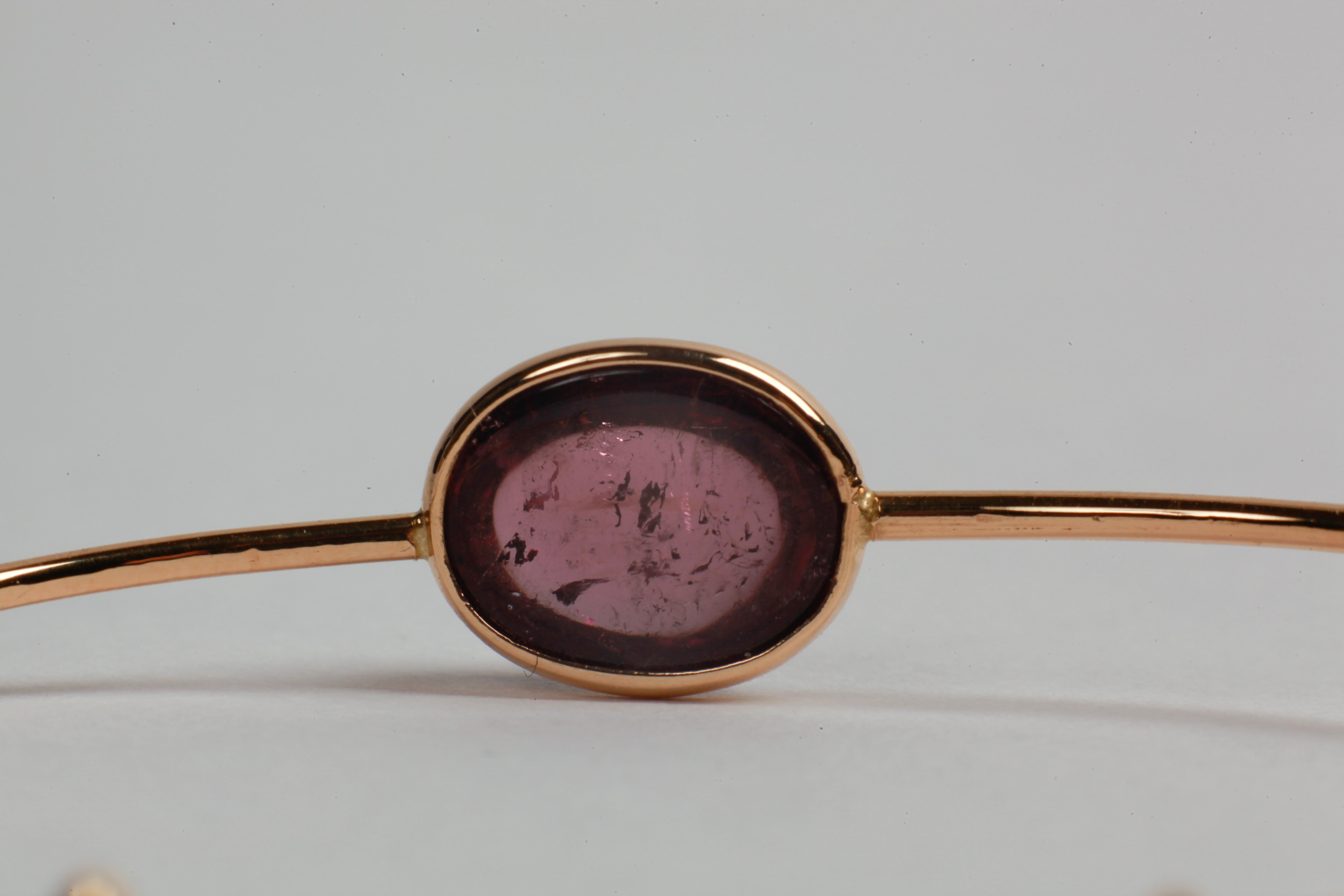 Yellow Gold Bangle Set with a Purple Tourmaline Created by Marion Jeantet 3