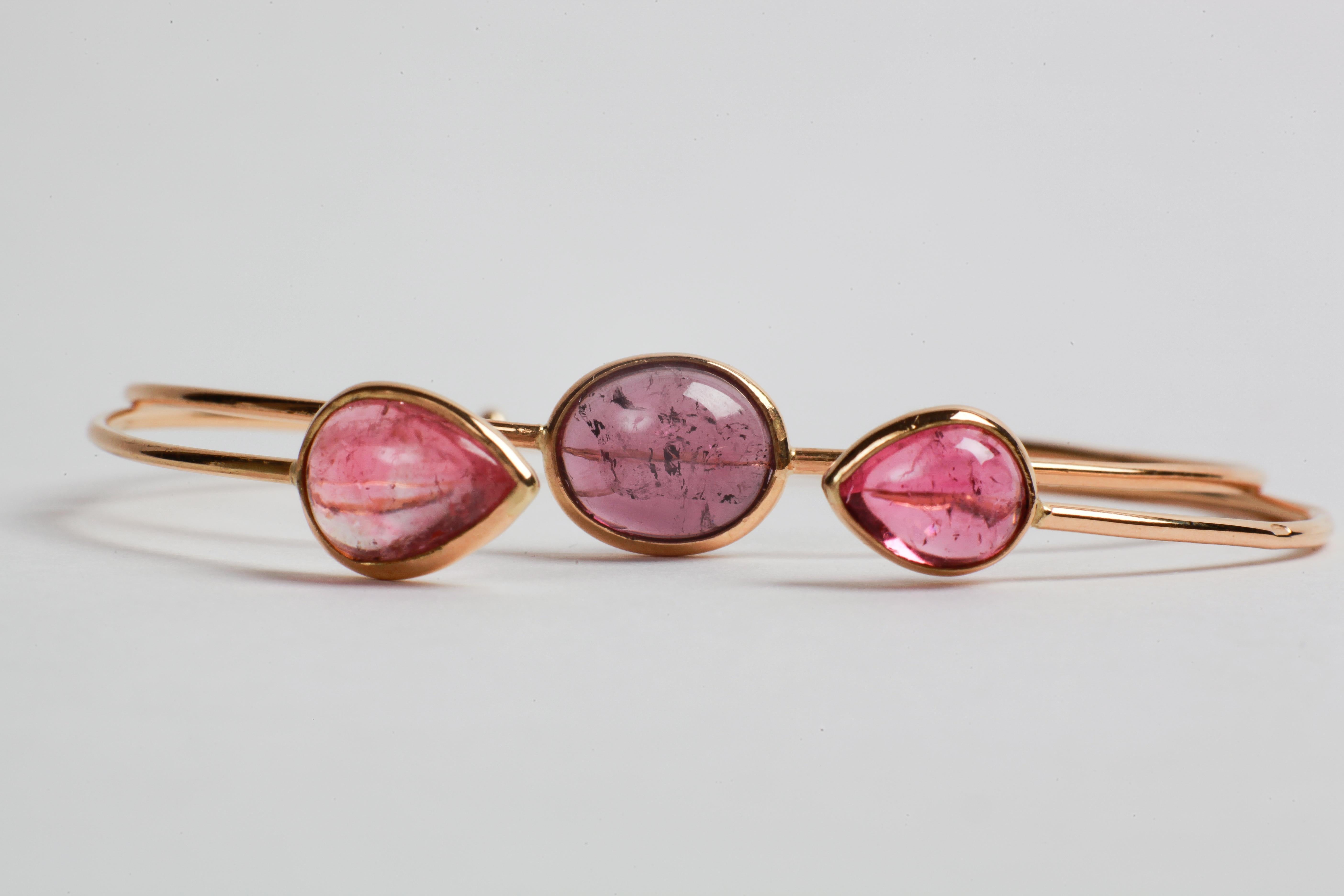 Yellow Gold Bangle Set with a Purple Tourmaline Created by Marion Jeantet 4