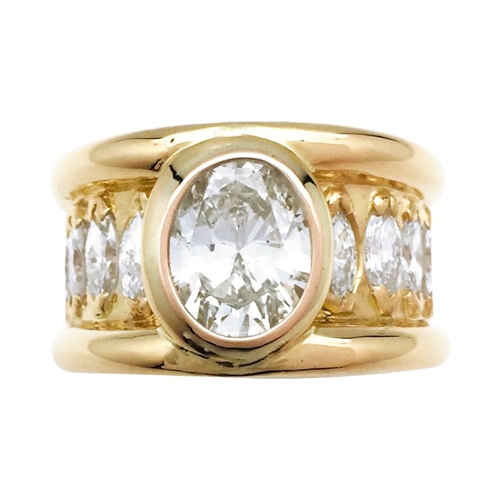 René Boivin Oval Diamond Gold Ring
