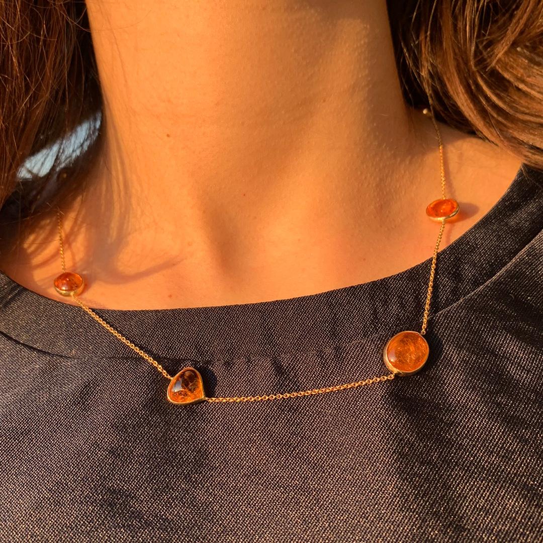 Yellow Gold Chain Necklace Set with Hessonite Garnet by Marion Jeantet In New Condition In Paris, FR