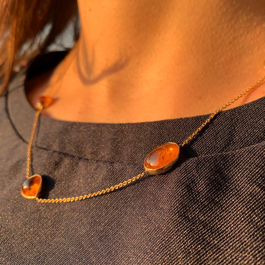 Yellow Gold Chain Necklace Set with Hessonite Garnet by Marion Jeantet 1