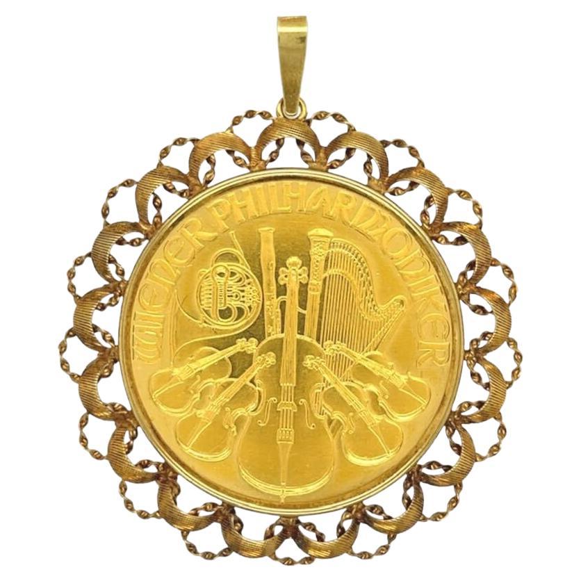 Yellow Gold Coin Pendant For Sale