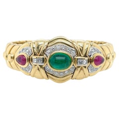 Vintage A Yellow Gold, Emerald, Ruby and Diamond Cuff Bracelet