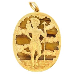 Colgante medalla de oro amarillo con la imagen de San Cristóbal
