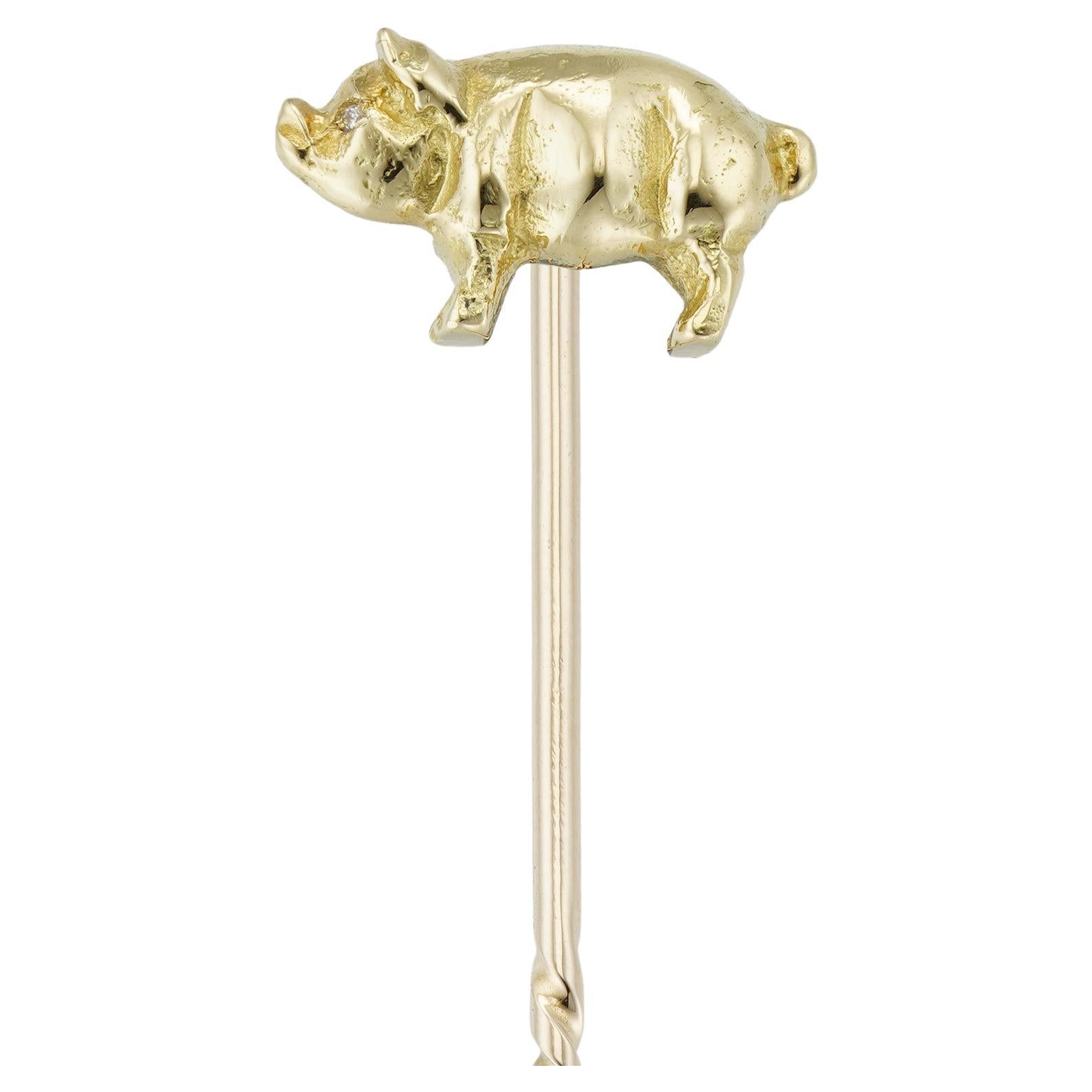 Yellow Gold Pig Stickpin For Sale