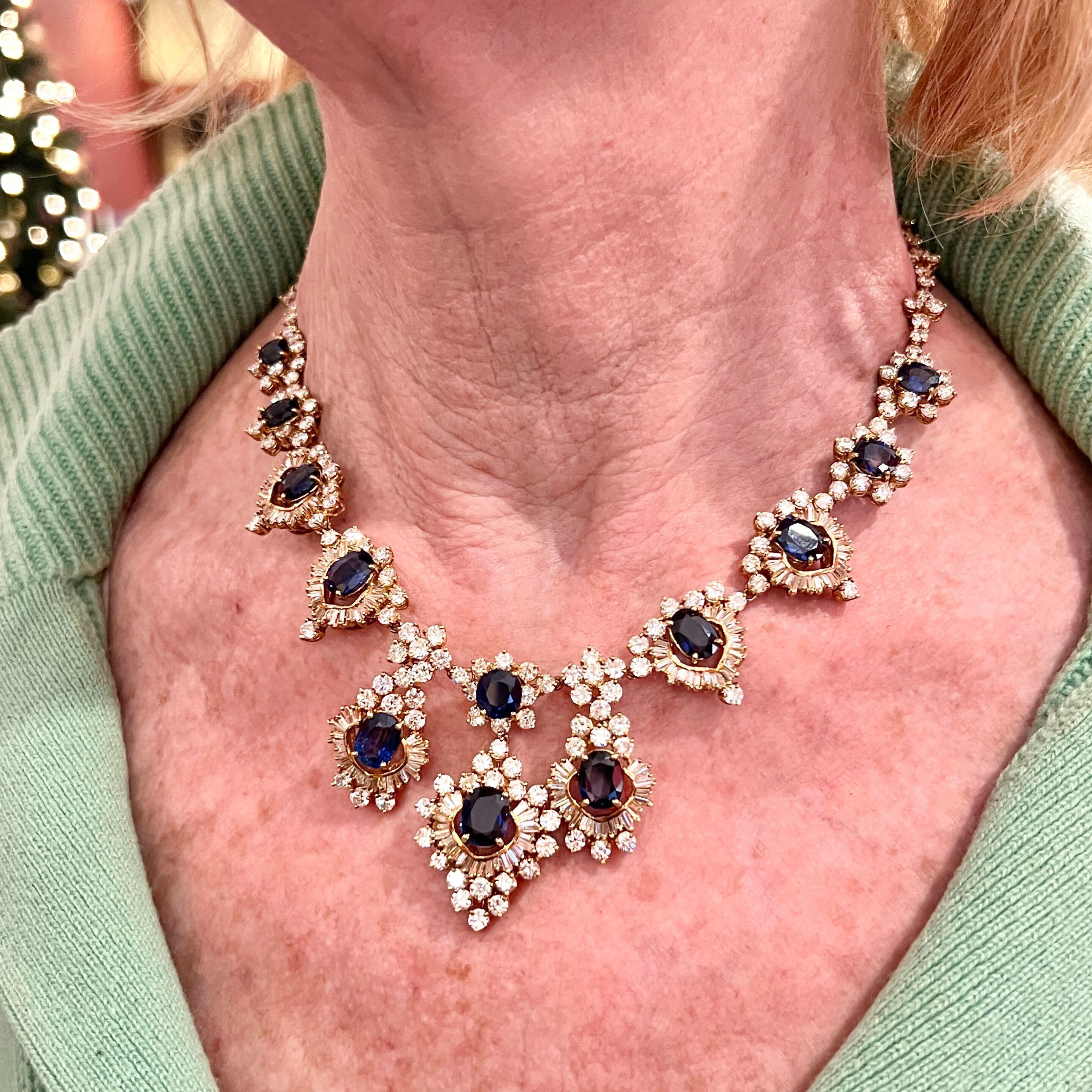 A Yellow Gold, Sapphire and Diamond Necklace In Excellent Condition For Sale In New York, NY