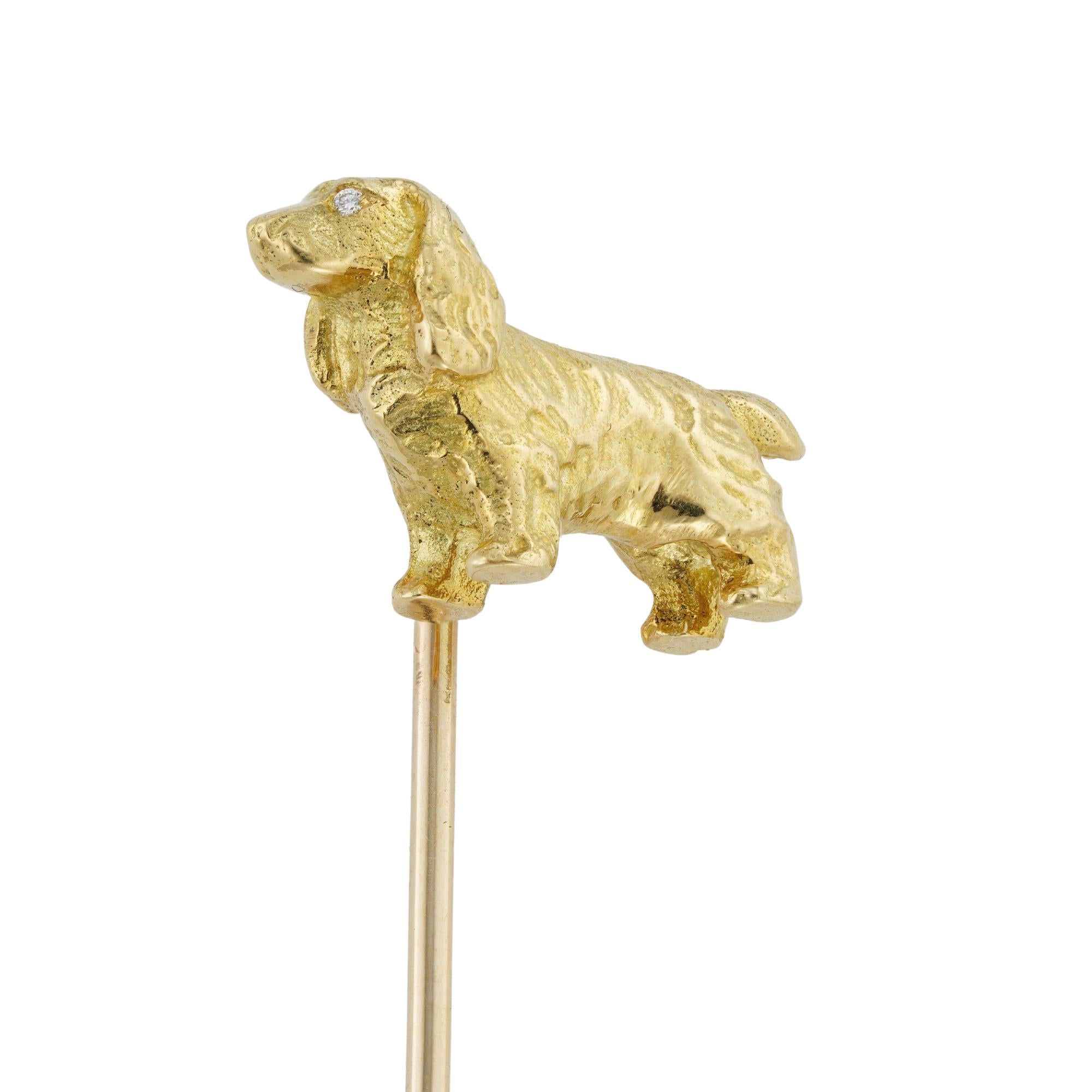 Yellow Gold Spaniel Dog Stickpin In Good Condition In London, GB