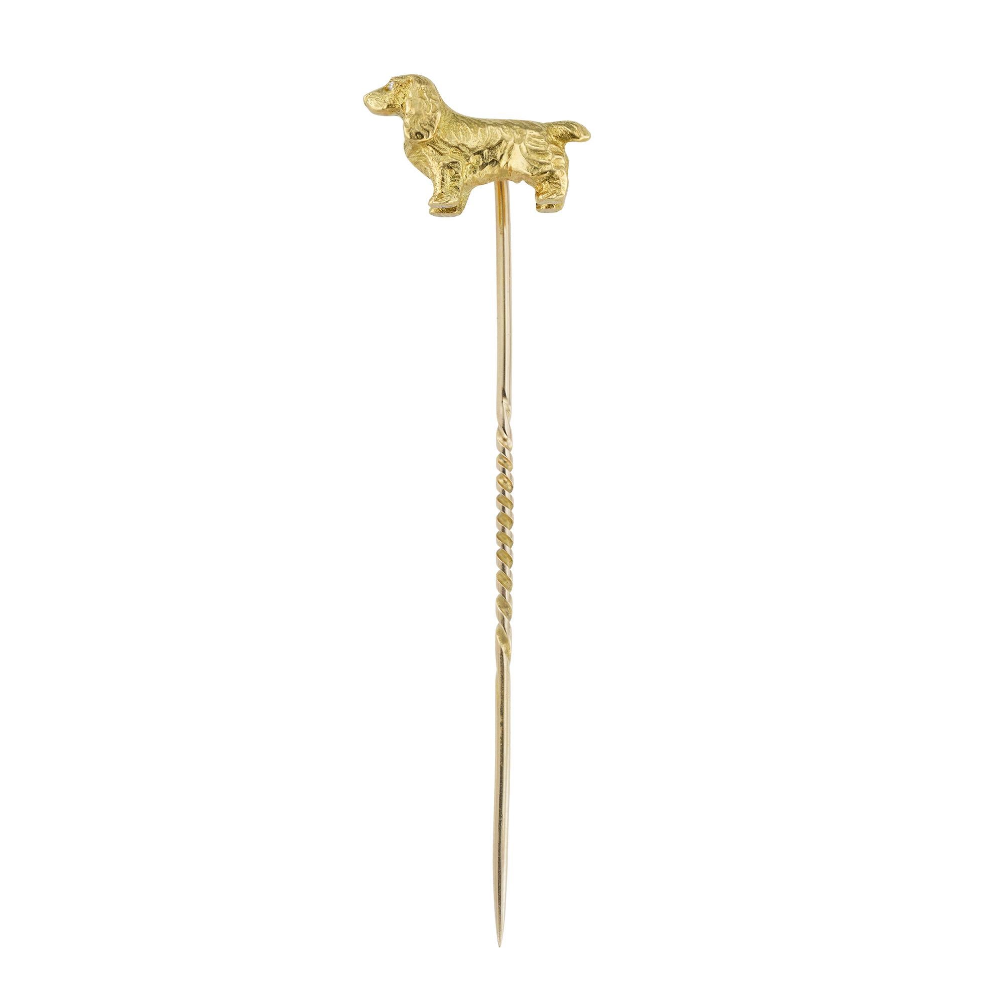 Women's or Men's Yellow Gold Spaniel Dog Stickpin
