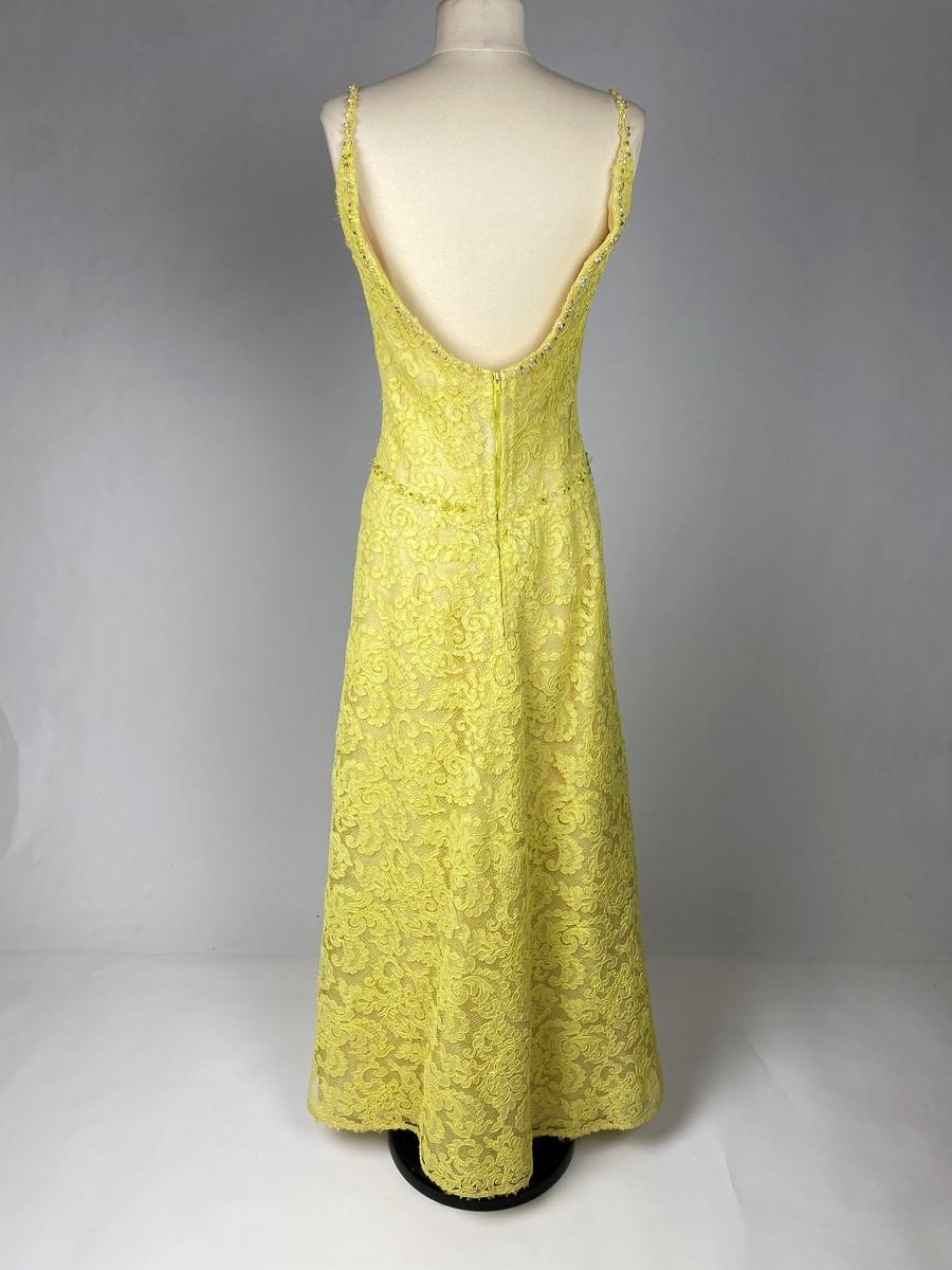A Yellow Lace Dress with Ostrich Feathers by Jacques Heim Couture Circa 1965 For Sale 6