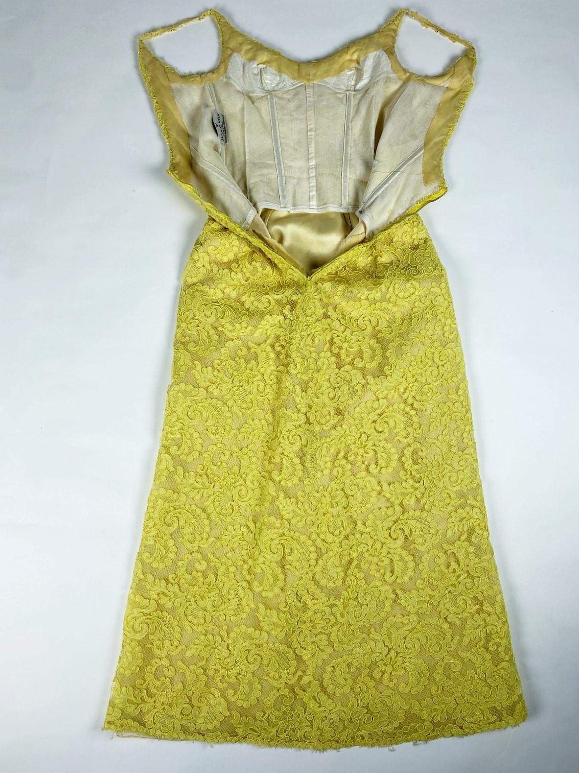 Women's A Yellow Lace Dress with Ostrich Feathers by Jacques Heim Couture Circa 1965 For Sale