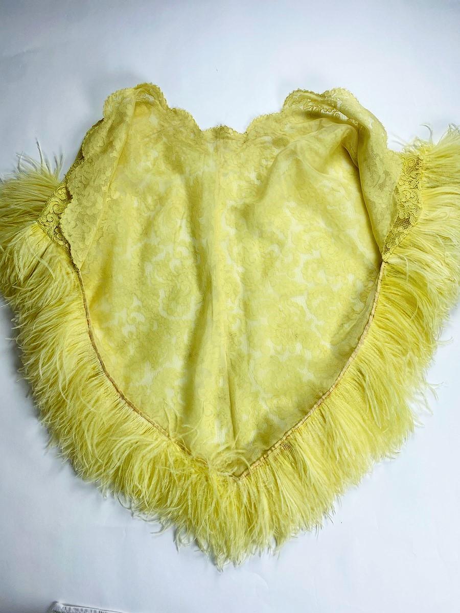 A Yellow Lace Dress with Ostrich Feathers by Jacques Heim Couture Circa 1965 For Sale 1