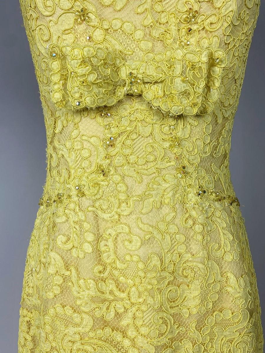 A Yellow Lace Dress with Ostrich Feathers by Jacques Heim Couture Circa 1965 For Sale 5