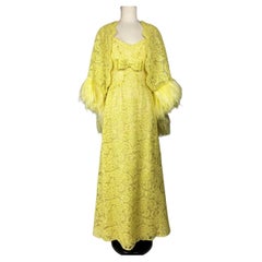 A Yellow Lace Dress with Ostrich Feathers by Jacques Heim Couture Circa 1965
