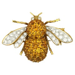 Vintage A Yellow Sapphire and Diamond Bee Brooch