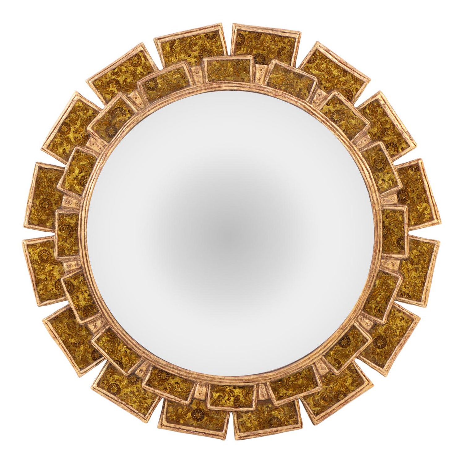 A Yellow Textured Glass and Resin Sunburst Style Mirror. For Sale