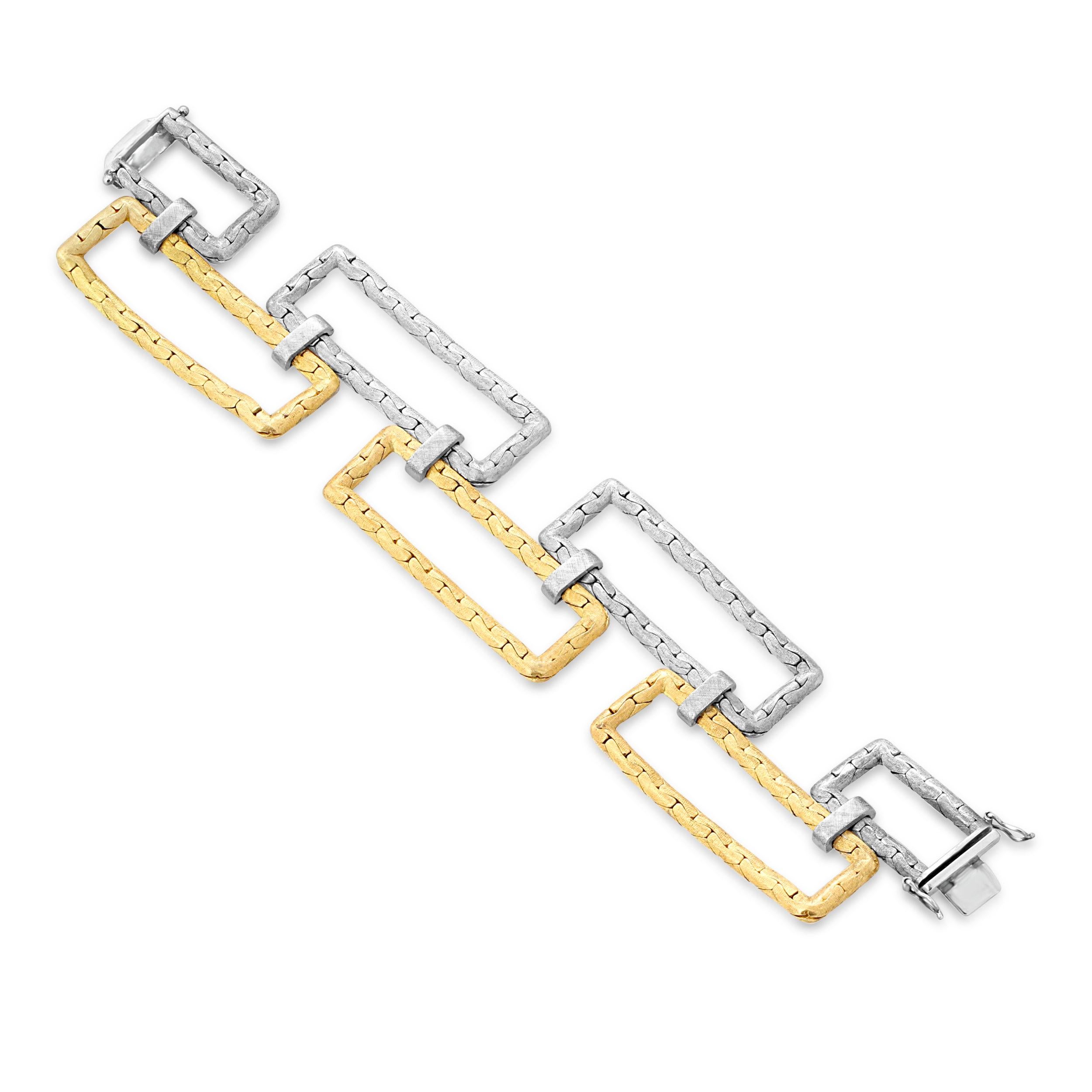 Yellow & White Gold Rectangular Bracelet by Villa In Good Condition For Sale In London, GB