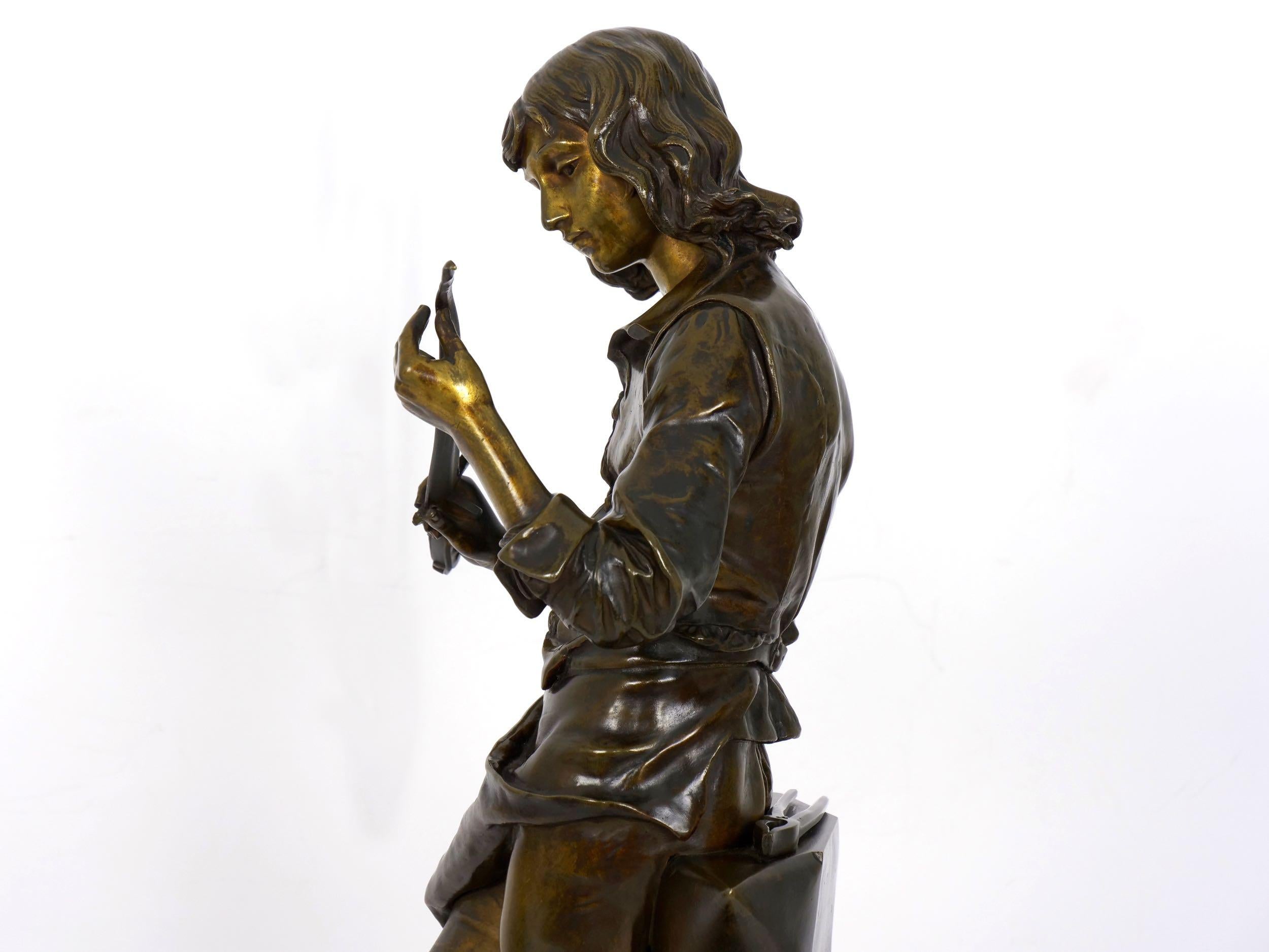 “A Young Bladesmith” French Antique Bronze Sculpture by Adrien-Étienne Gaudez 7