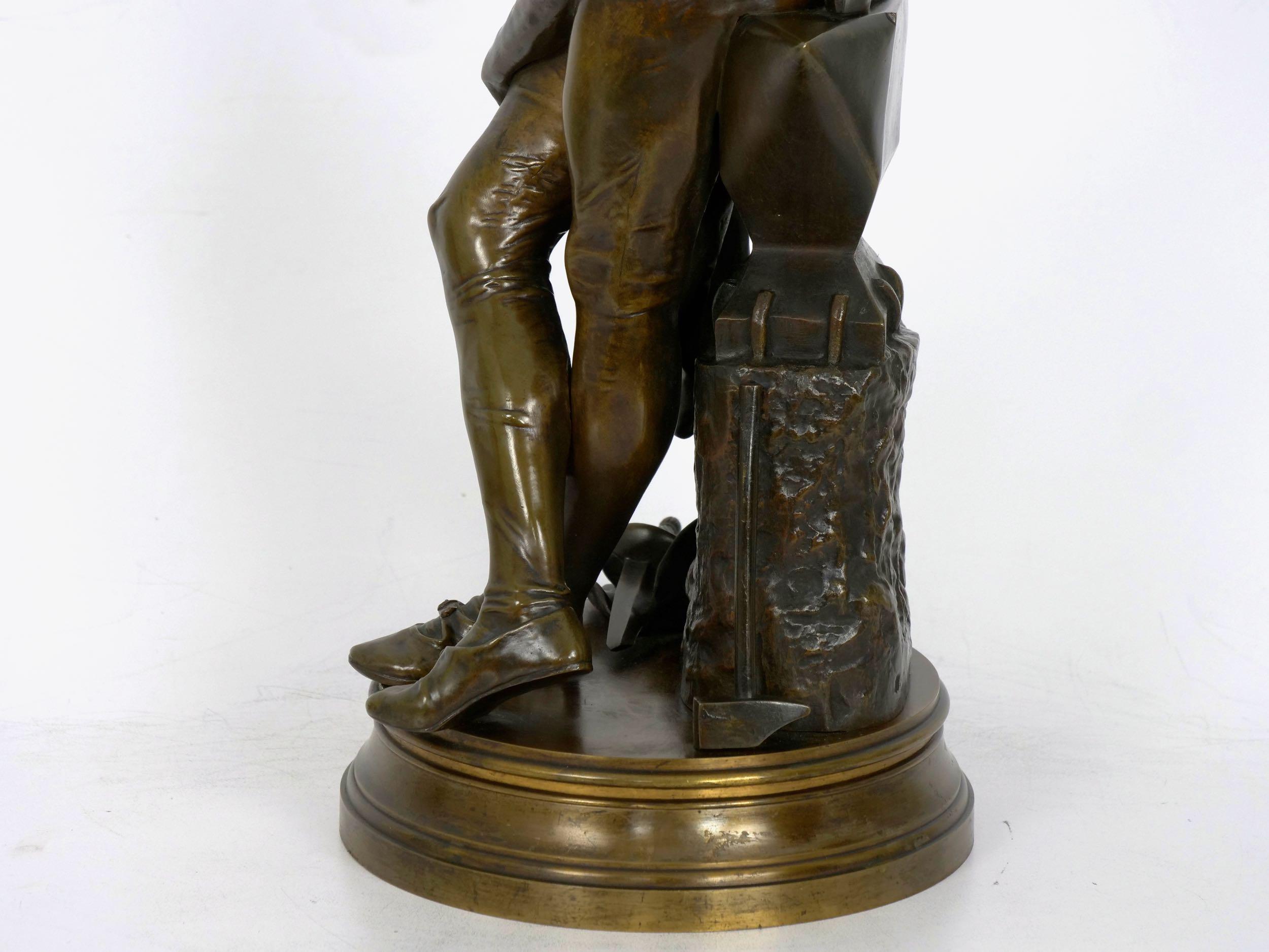 “A Young Bladesmith” French Antique Bronze Sculpture by Adrien-Étienne Gaudez 8