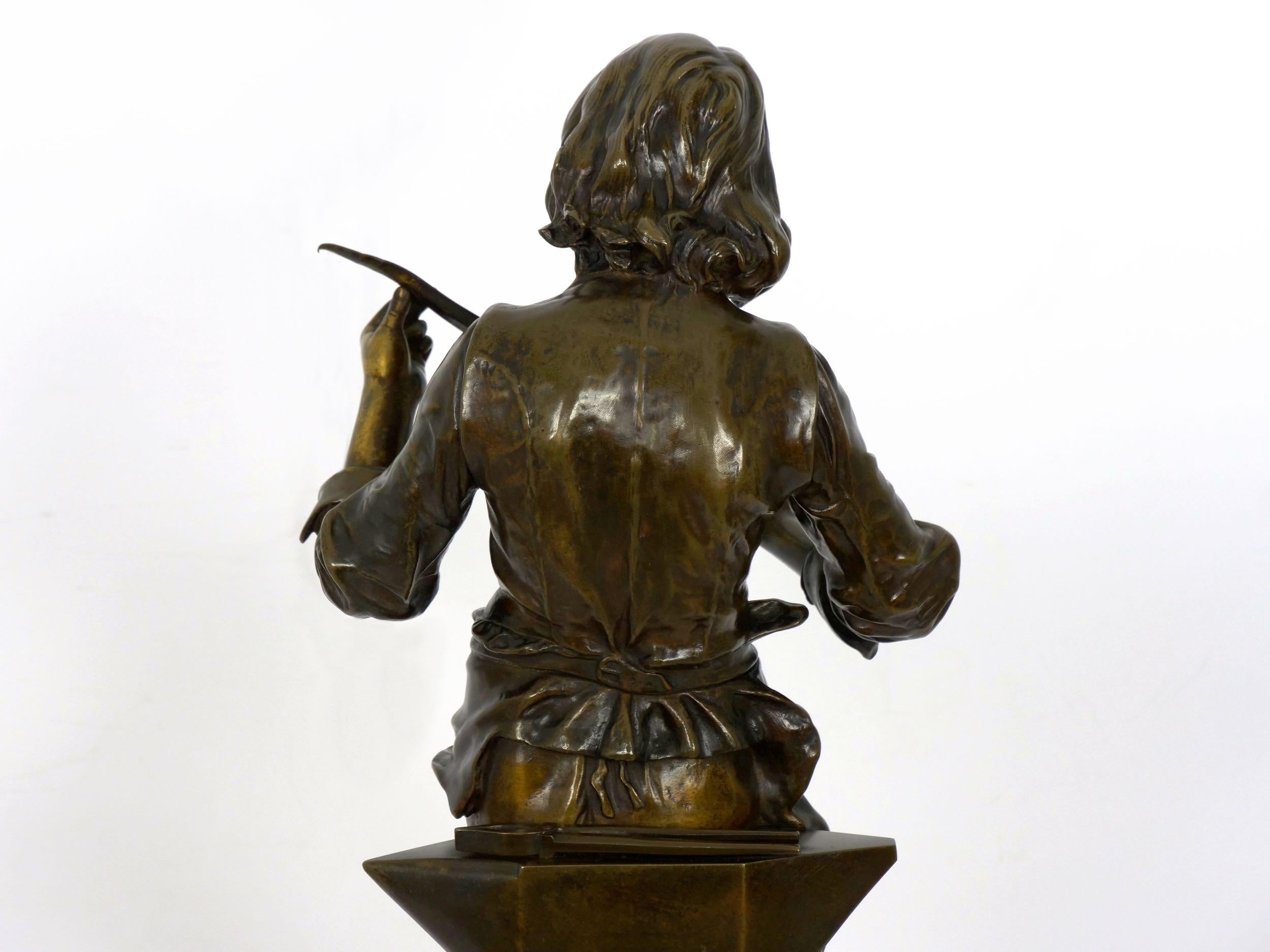 “A Young Bladesmith” French Antique Bronze Sculpture by Adrien-Étienne Gaudez 11