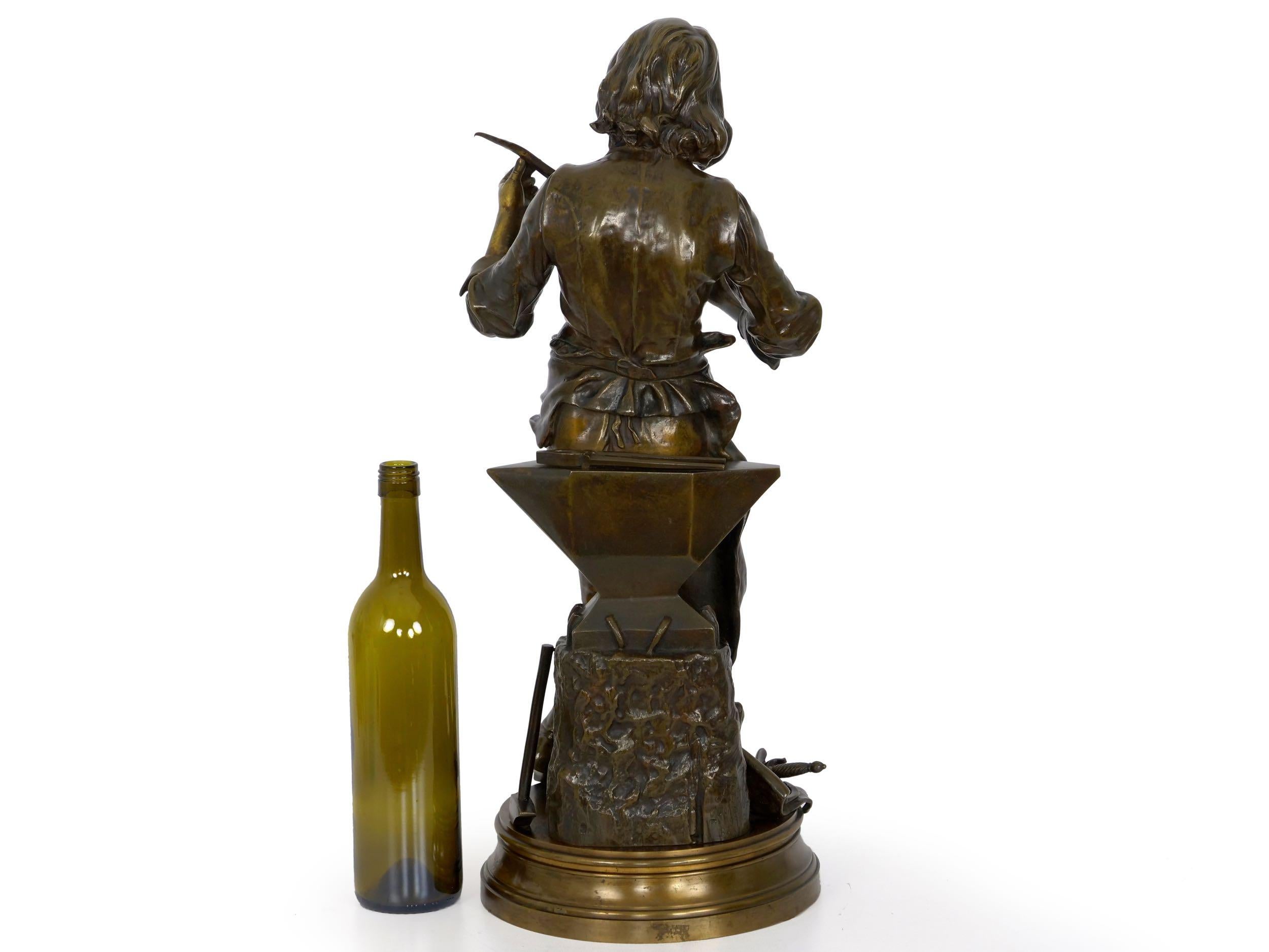 “A Young Bladesmith” French Antique Bronze Sculpture by Adrien-Étienne Gaudez In Good Condition In Shippensburg, PA